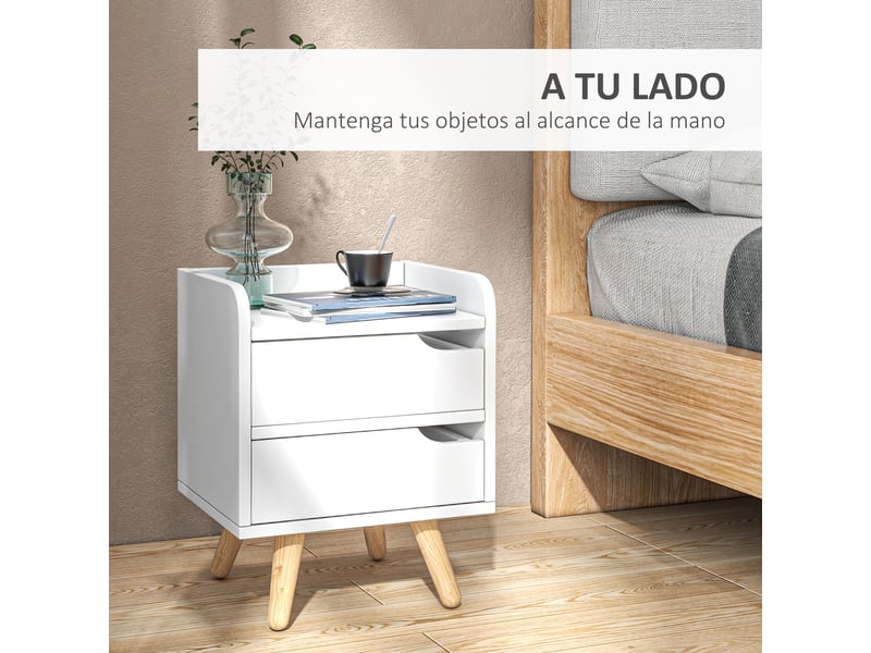  Table de nuit multifonction avec 2 tiroirs spacieux et pieds surélevés en pin design moderne pour salon ou chambre 33x28x42 cm blanc  - Conforama E