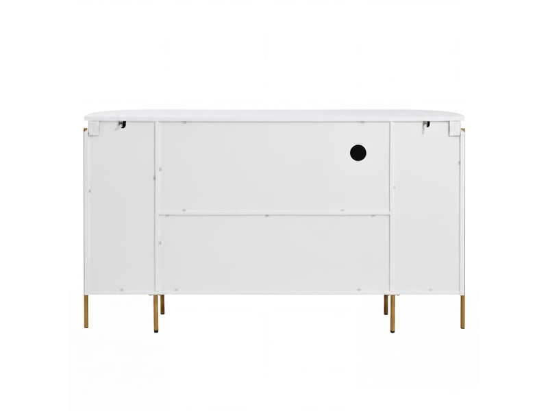 Buffet ovale 4 portes mdf cannelé pieds en fer étagère et passage de câbles pour salon - Conforama A