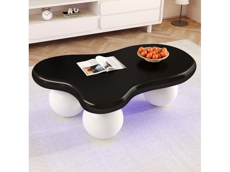 Table basse forme nuage 95x62,5x32 cm bande lumineuse, coins arrondis, gain de place, surface mate, mdf, noir et blanc - Conforama W