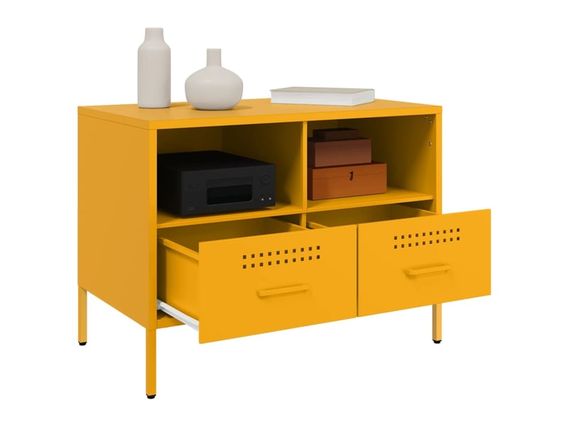  Lot de 2 meuble tv bas salon jaune moutarde 68x39x50,5 cm acier shl24725  - Conforama E