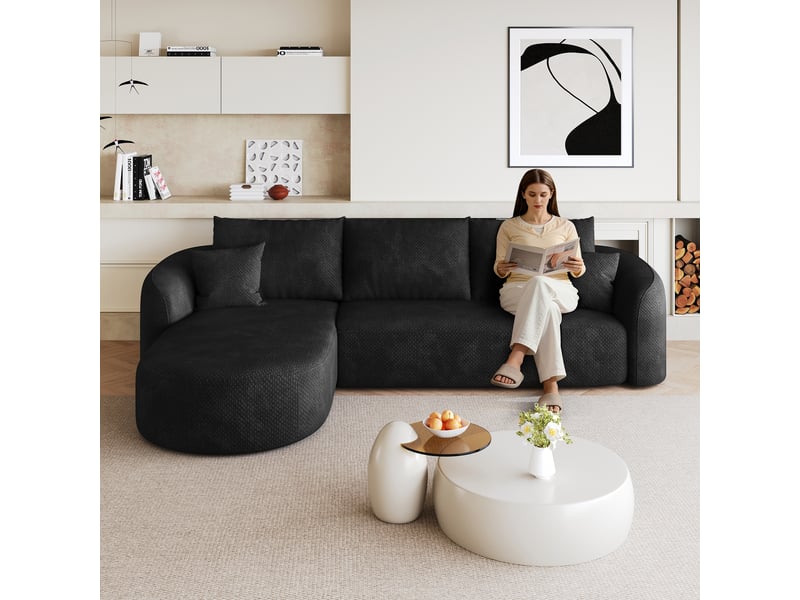  Canapé d'angle modulaire sans montage pour salon  - structure souple en tissu chenille noir  - Conforama E