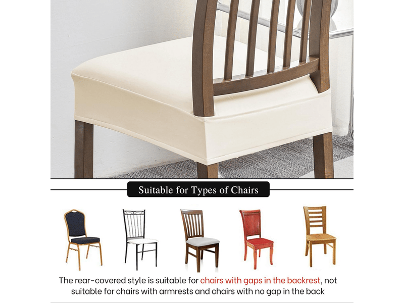  Lot de 4 housses de siège de chaise imperméables, housses de chaise en cuir pu, amovibles et lavables, blanc cassé  - Conforama D