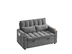 Canapé-lit convertible 3 en 1 142 cm avec assise et dossier moelleux, 2 coussins lombaires, tablette de rangement et porte-gobelets, canapé multifonction pour salon