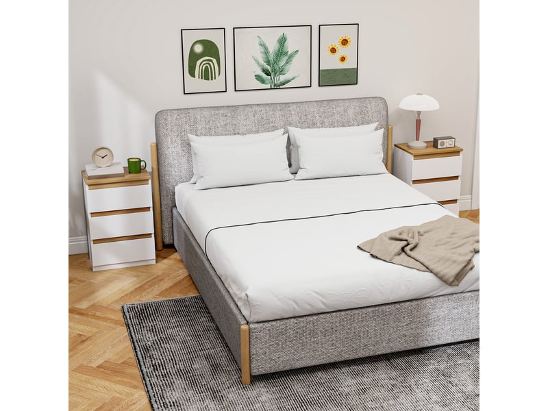  Lot de 2 tables de chevet étroites à 3 tiroirs, commodes pour salon ou entrée, 40 x 30 x 59,5 cm, blanches  - Conforama C