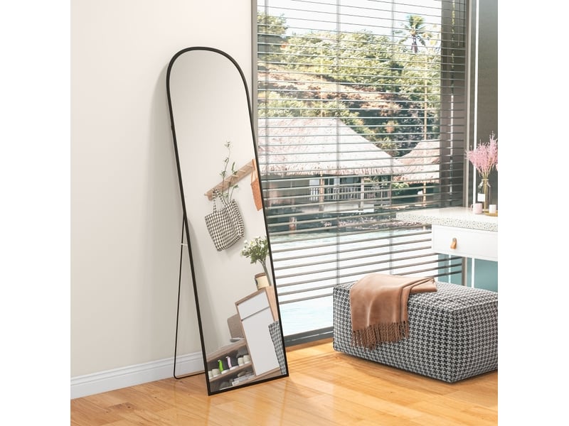  Miroir plein pied 169x49 cm arqué avec verre résistant aux éclats et cadre en aluminium noir  - Conforama B