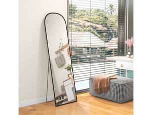Miroir plein pied 169x49 cm arqué avec verre résistant aux éclats et cadre en aluminium noir