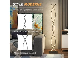 Lampadaire sur pied salon, noir, lampe salon 3 niveaux de luminosité réglables à double spirale avec interrupteur à pied