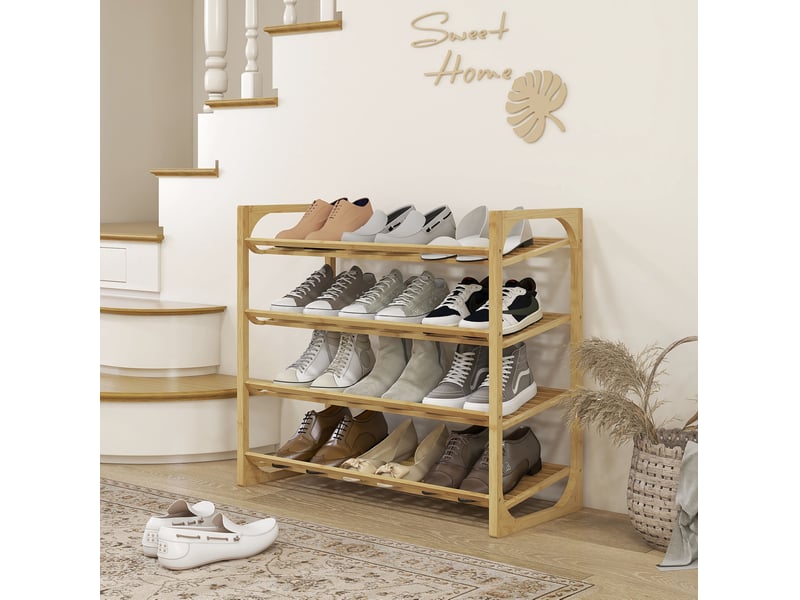  Meuble à chaussures en bambou avec 4 étagères inclinées, pour 12 paires, rangement d'entrée, 76 × 33 × 67 cm  - Conforama B
