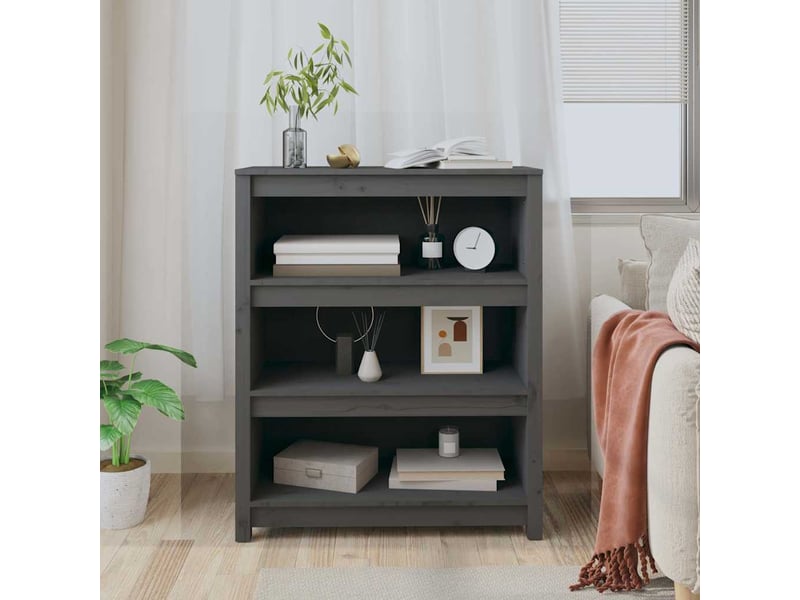  Bibliothèque, meuble de rangement salon gris 80x35x97 cm bois de pin massif  - Conforama C