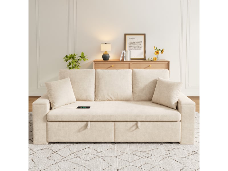Canapé droit convertible 3 places tissu beige canapé beige - Conforama D