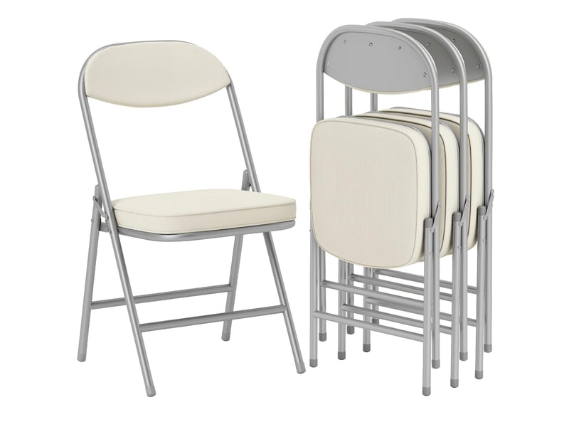  Lot de 4 chaises pliantes rembourrées velours côtelé et métal blanc crème  - Conforama B