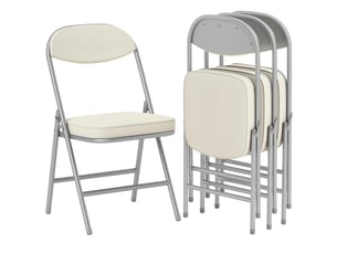 Lot de 4 chaises pliantes rembourrées velours côtelé et métal blanc crème