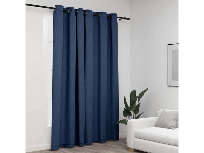  Rideau occultant, rideau black-out aspect de lin avec œillets bleu 290x245 cm cf43940  - Conforama B