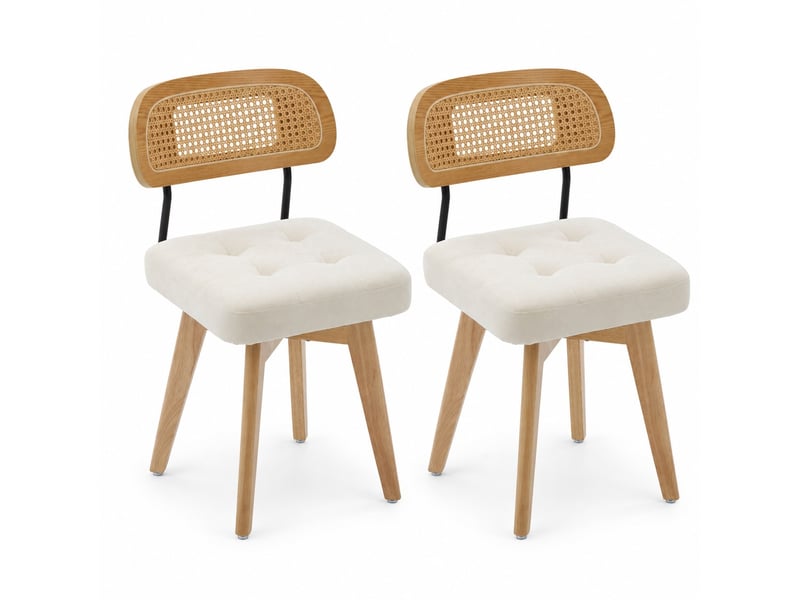 Lot de 2 chaises pivotantes 360° rotin et chenille beige, h77 cm Fay Lum - Conforama A