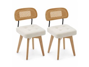 Lot de 2 chaises pivotantes 360° rotin et chenille beige, h77 cm