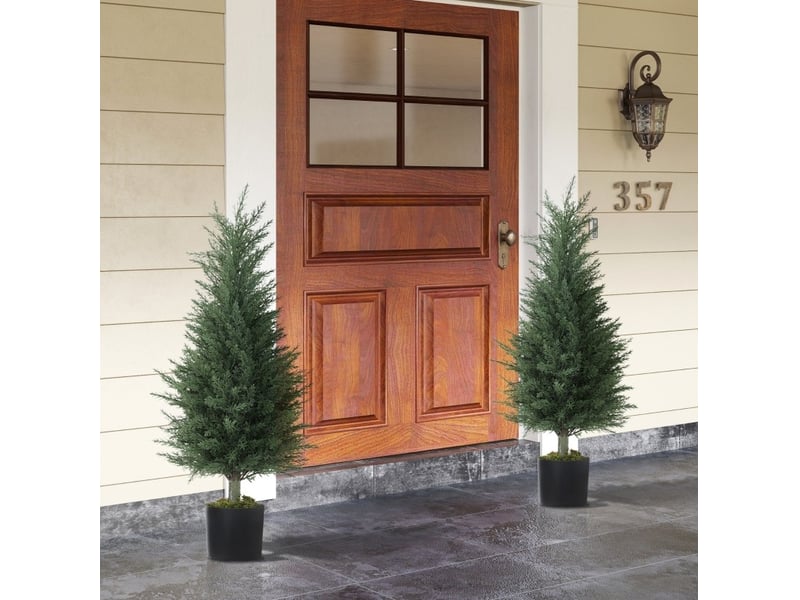  Plantes artificielles cyprès uv lot de 2 90 cm cravdom  - Conforama B