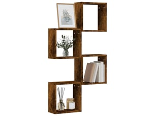 Lot de 4 étagères murales cube, étagères suspendues chêne fumé 30x15x30cm cf43327