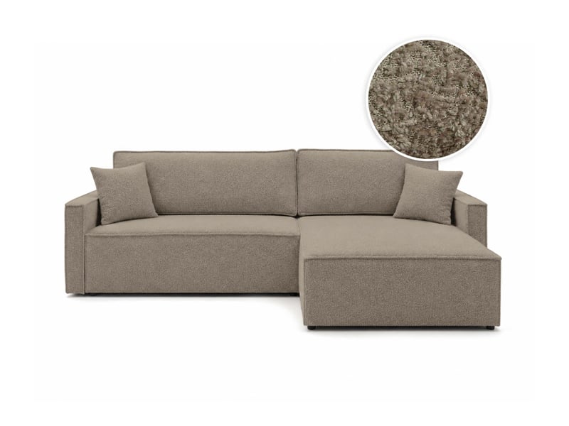 Farah - canapé d'angle max réversible et convertible 5 places accoudoirs slim en tissu bouclettes texturées  - Conforama A