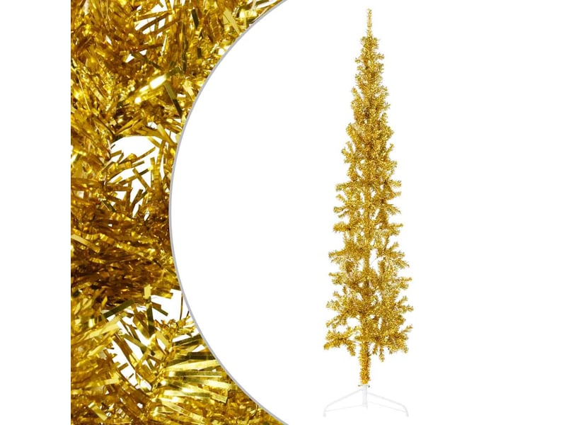  Demi sapin de noël, arbre de noël artificiel mince avec support doré 240 cm  - Conforama A
