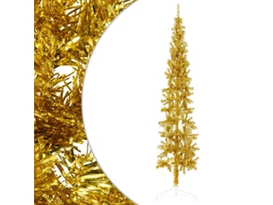 Demi sapin de noël, arbre de noël artificiel mince avec support doré 240 cm