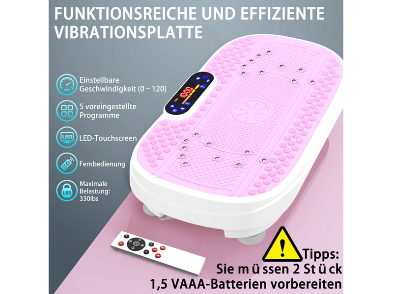  Plateforme vibrante de fitness 53x32x13 cm réglage de vitesse avec bandes de résistance métal rose  - Conforama D