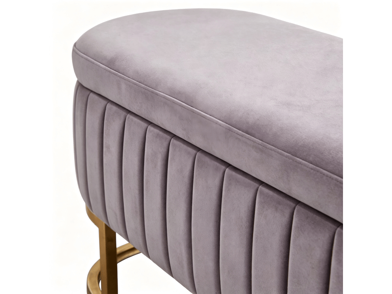  Banc coffre en velours rose 129,5 x 42 x 46 cm, pieds en métal doré et rangement intérieur pour chambre  - Conforama E
