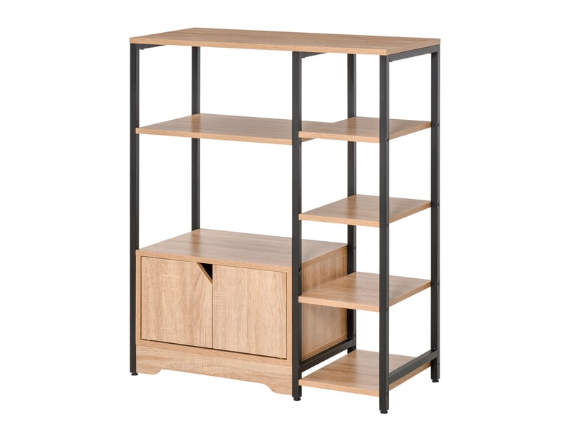  Bibliothèque à plusieurs étagères ouvertes et double porte, structure métallique, 80 x 35 x 97 cm, naturel  - Conforama A