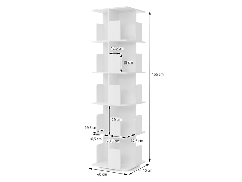 Ml-design bibliothèque tournante enfant 5 niveaux 20 compartiments blanc mat 40x155x40 cm étagère pivotante 360 degrés rangement livres et jouets pour salon bureau chambre bébé stable gain de place  - Conforama D