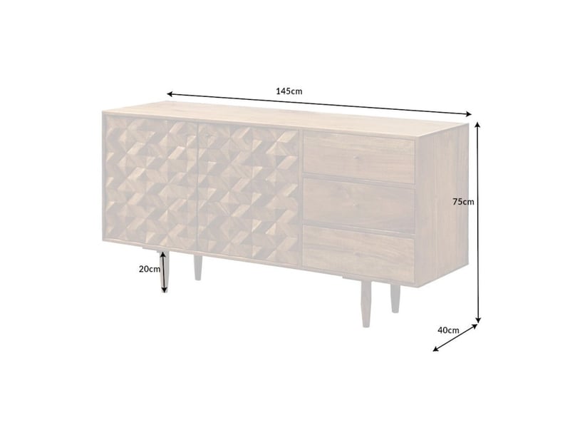  Buffet aravis 145 cm – bois massif acacia clair sculpté – 2 portes et 3 tiroirs  - Conforama D