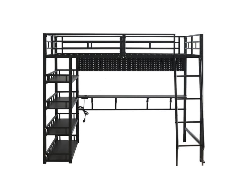  Lit mezzanine noir 140x200 cm avec rangement et port usb  - Conforama R