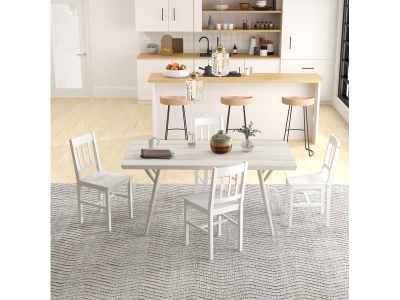  Chaise de salle à manger lot de 4 avec dossier ouvert et patins antidérapants en bois laqué blanc  - Conforama B