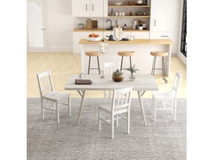Chaise de salle à manger lot de 4 avec dossier ouvert et patins antidérapants en bois laqué blanc