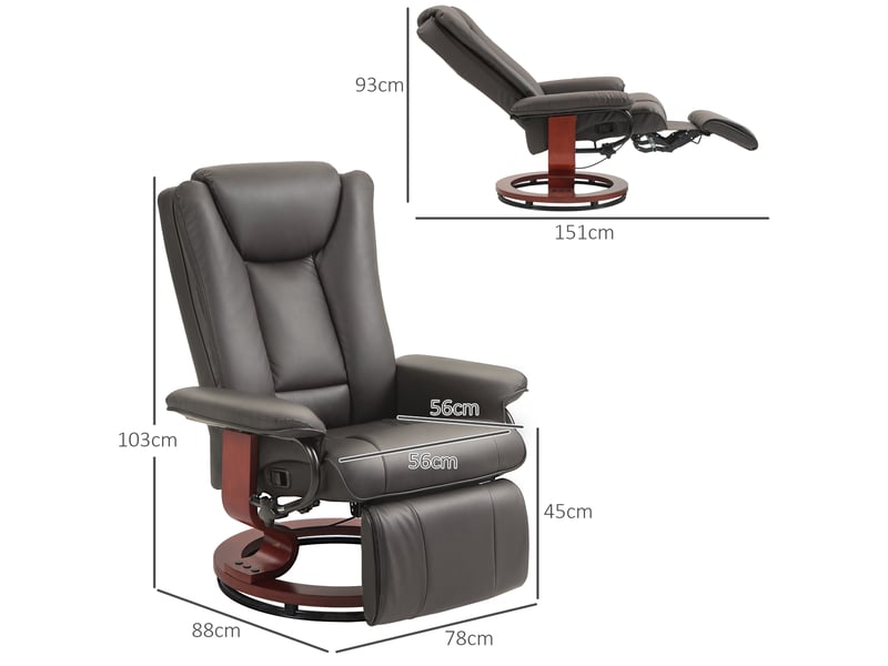  Fauteuil relax marron en similicuir, inclinable avec repose-pieds, pivotant à 360 degrés, pour salon et bureau  - Conforama C