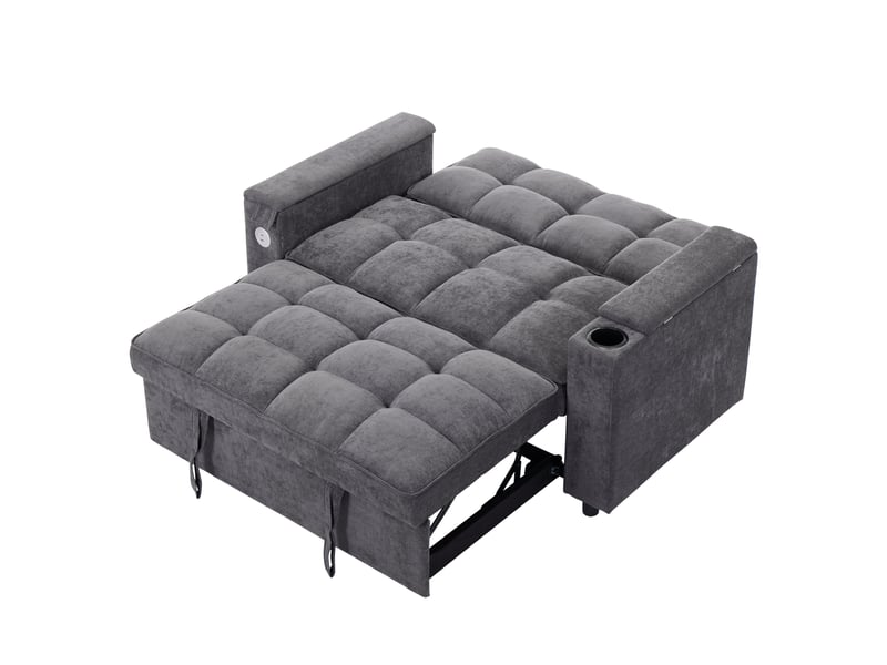  Canapé convertible 140,5x74x82 cm avec dossier réglable, ports usb et type-c, tablette dissimulée, tissu gris  - Conforama E