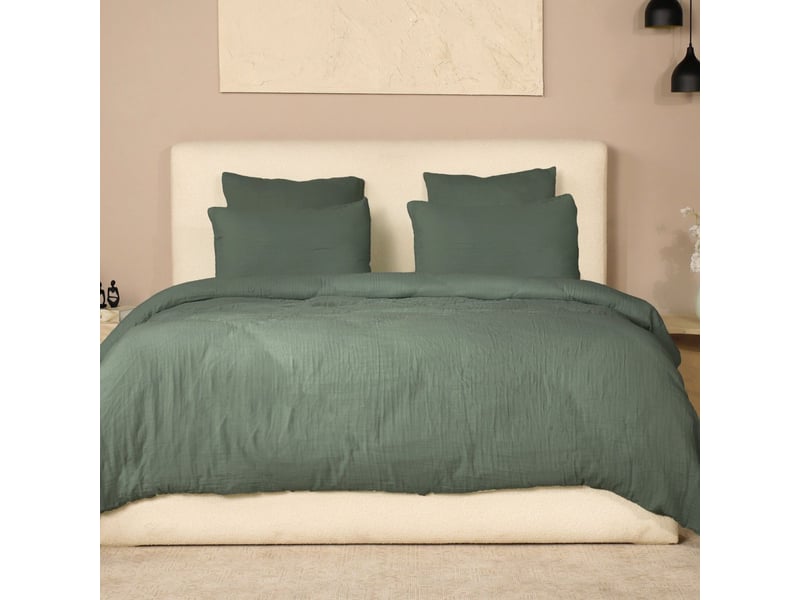  Parure housse de couette 260x240cm + 2 taies 100% gaze de coton lavée vert cèdre - valma VALMA - Conforama A