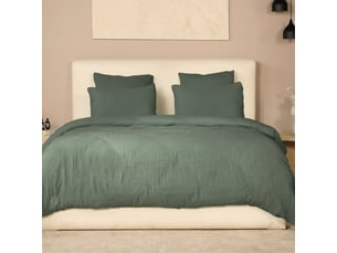 Parure housse de couette 260x240cm + 2 taies 100% gaze de coton lavée vert cèdre - valma