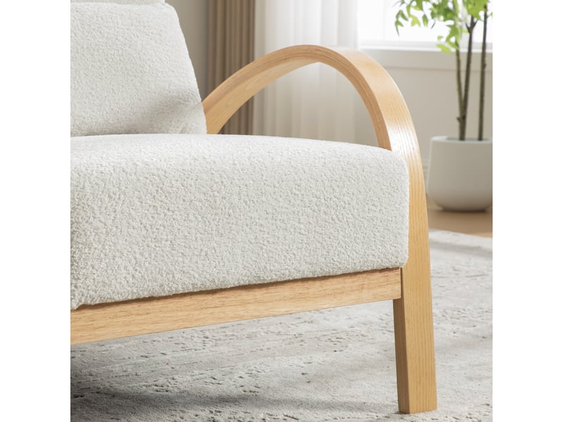  Siège rembourré en tissu chenille ivoire, pieds en bois massif W5171S00008 - Conforama E