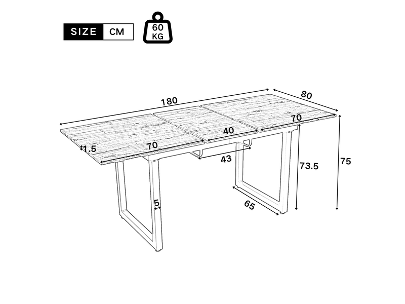  Table à manger extensible - 140180x80x75 cm - style industriel - blanc et noir - mdf - stable  - Conforama R