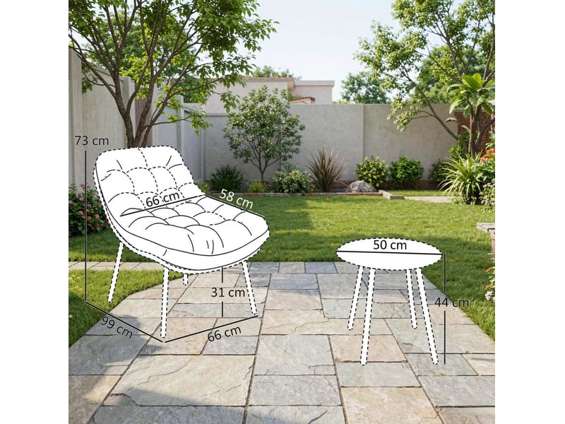  Salon de jardin 2 places 66x99x73 cm – gris – 2 fauteuils, table ronde et coussins épais 15 cm extérieur  - Conforama C