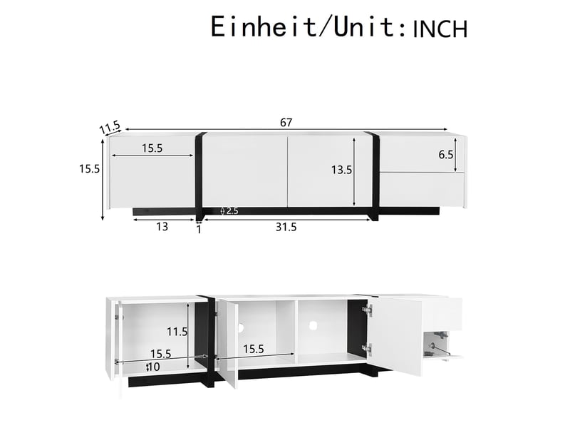  Meuble tv blanc, 1 tiroir, 3 portes, rangement, gestion des câbles, design moderne, structure robuste - 170x30x39cm - salon  - Conforama E
