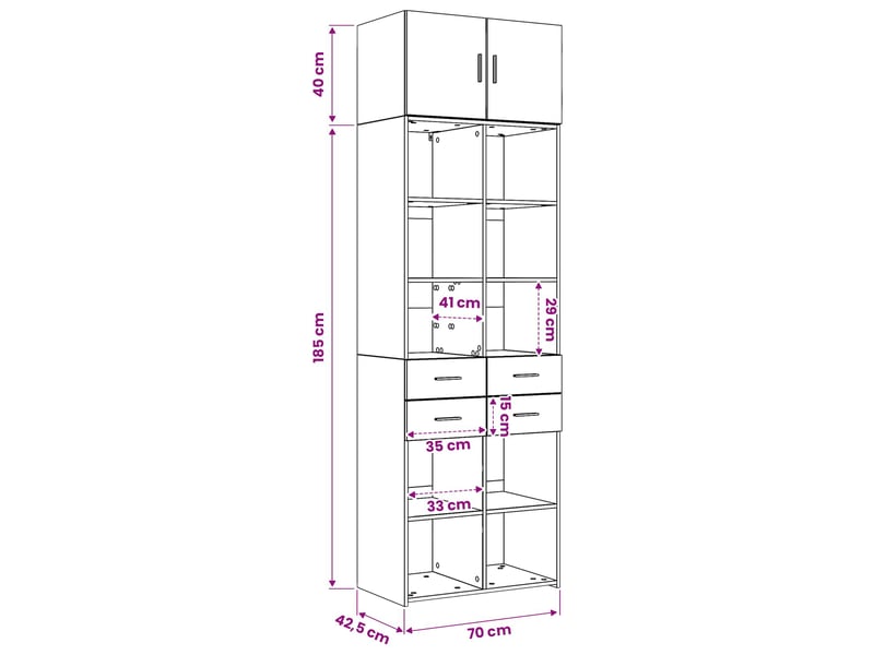  Vidaxl cabinet de rangement avec étagères chêne noir bois d'ingénierie  - Conforama C