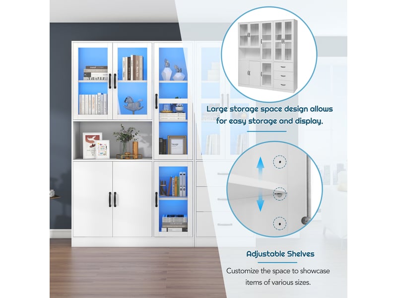  Vitrine de salon avec éclairage led 8 portes et 3 tiroirs blanc N625P485259260W-2 - Conforama E