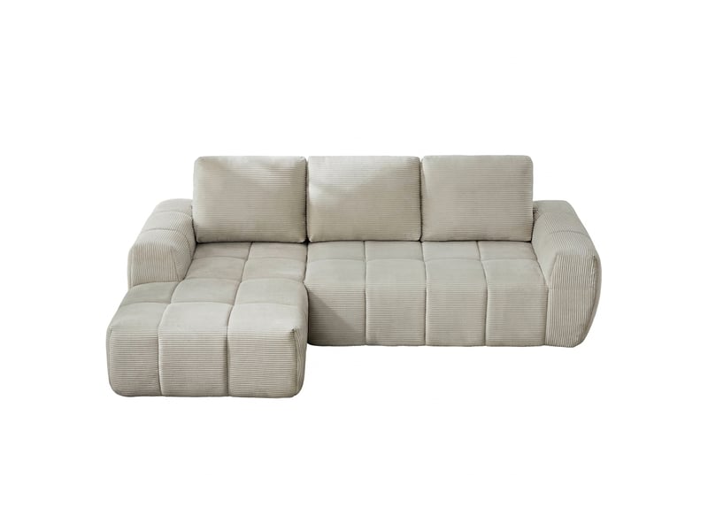 Canapé d'angle en velours côtelé avec coussins amovibles 4 places beige sans montage - Conforama A