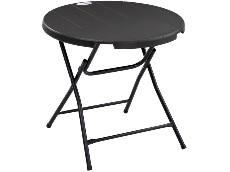  Table de jardin pliante ronde pour 4 personnes 80x80x73 cm aspect bois métal gris foncé  - Conforama A