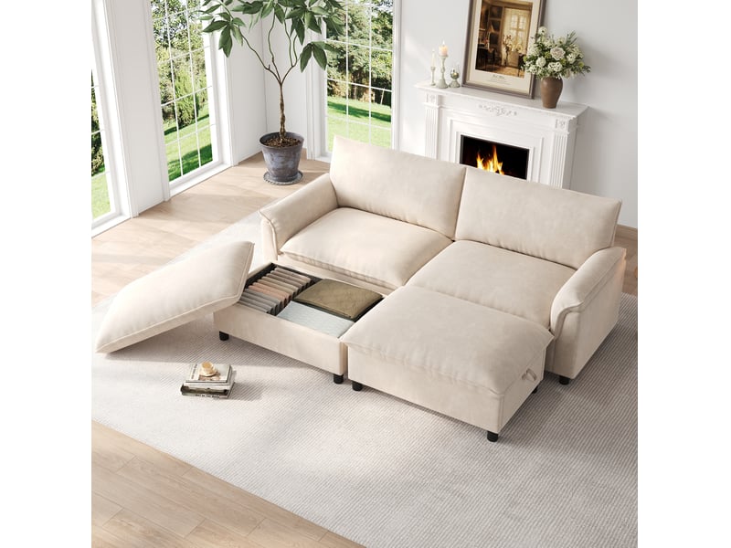  Canapé modulaire 4 places 216x77x82 cm avec 2 poufs mobiles beige  - Conforama E