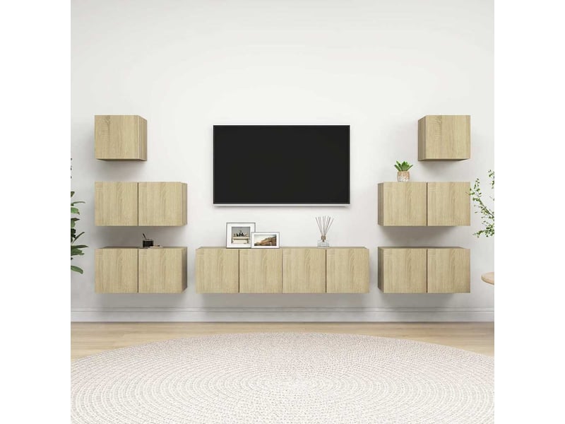  Ensemble de meubles tv - banc tv - meuble de rangement 8 pcs chêne sonoma bois d'ingénierie  - Conforama B