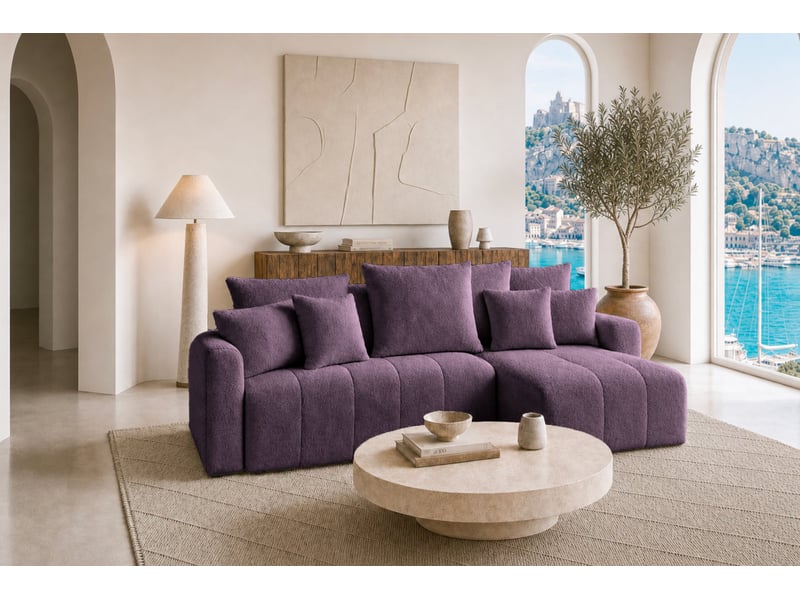  Cassis - canapé d'angle convertible tissu chenille 3 places mauve  - Conforama B