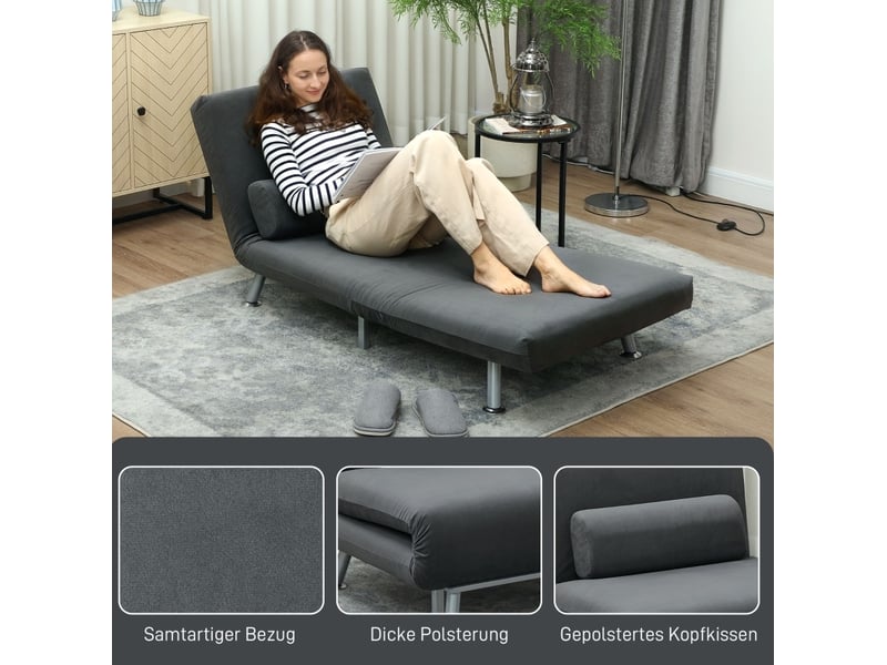  Fauteuil convertible 75x70x75 cm dossier réglable polyester gris foncé  - Conforama D