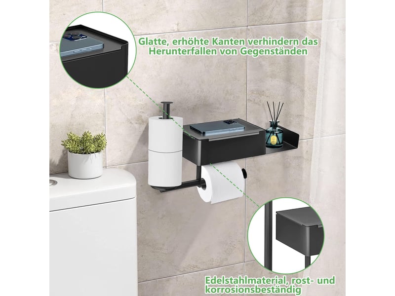  Porte papier toilette, toilette mural sans perçage avec étagères et boîte à lingettes humides, support 2 rouleau pour salle de bain cuisine  - Conforama B