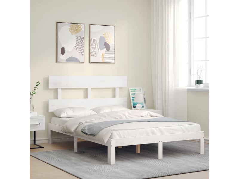  Lit double- lit adulte -  cadre de lit sans matelas blanc 120x200 cm bois de pin massif  - Conforama B